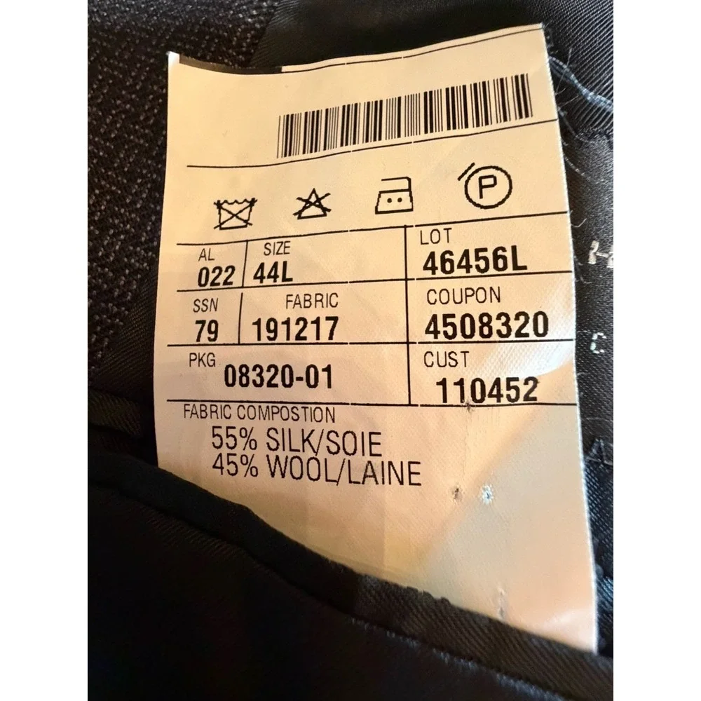 Joseph Abboud Black Label Blazer 44L Silk Wool Gray USA Union Made Sport Coat